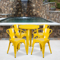 Flash Furniture CH-51080TH-4-18ARM-YL-GG 24" Round Metal Table Set with Arm Chairs in Yellow